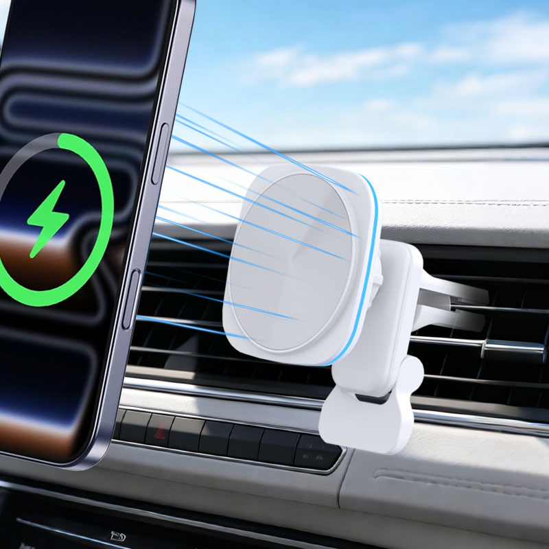 Wireless Car Charger Mount Fast Charging - 15W Magnetisches Auto-Wireless-Ladegerät mit LED-Lüftungsclip-Handyhalterung für