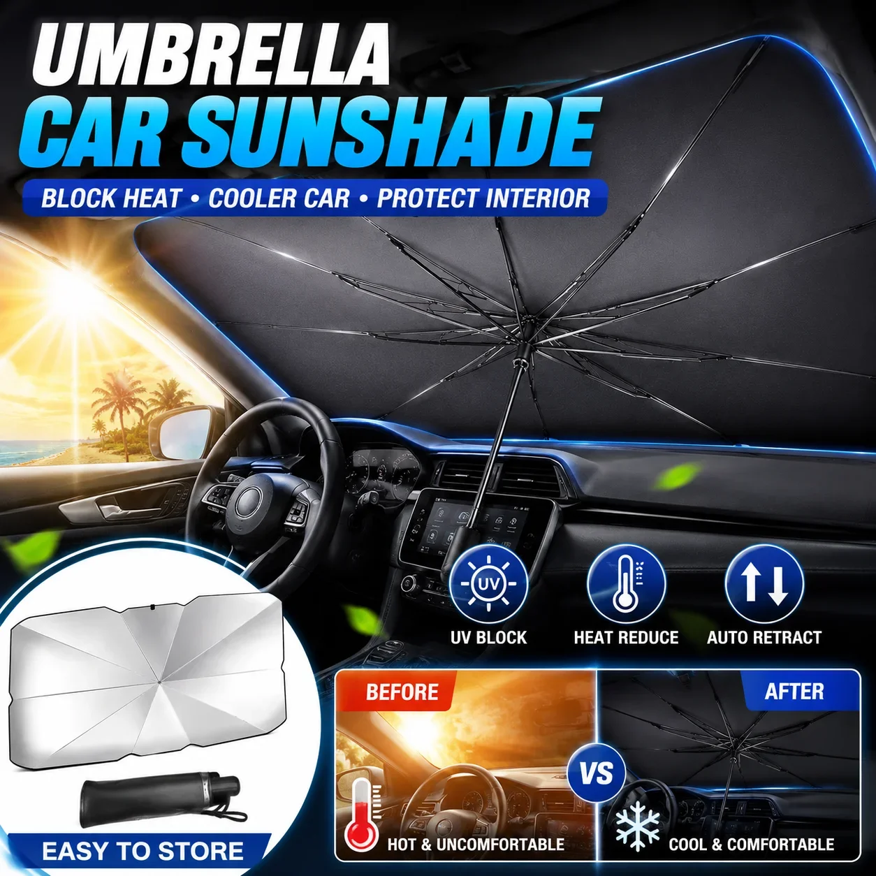 Faltbarer Auto-Sonnenschirm Wi – Car Sunshade Windshield Umbrella Foldable Bewertung und Preis